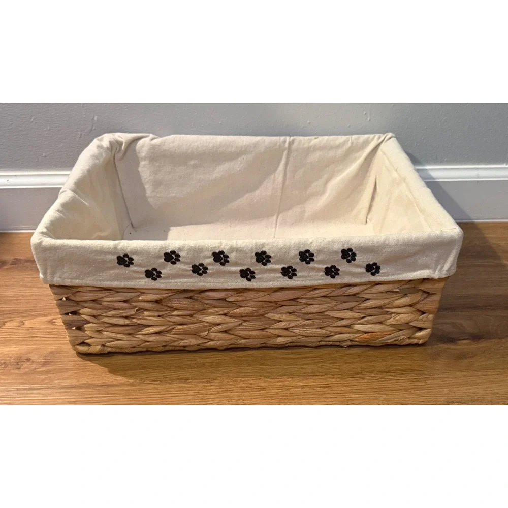 🧺 Basketville VT Wicker Basket Set Paw Print Fabric Liners New Tags